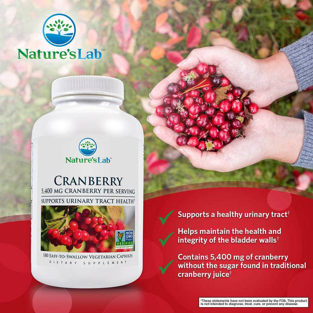 Nature'S Lab Cranberry 5400Mg – 180 Count (6 Month Supply) - Supports Urinary Tract Health* – Non-Gmo Verified, Vegan, Gluten Free