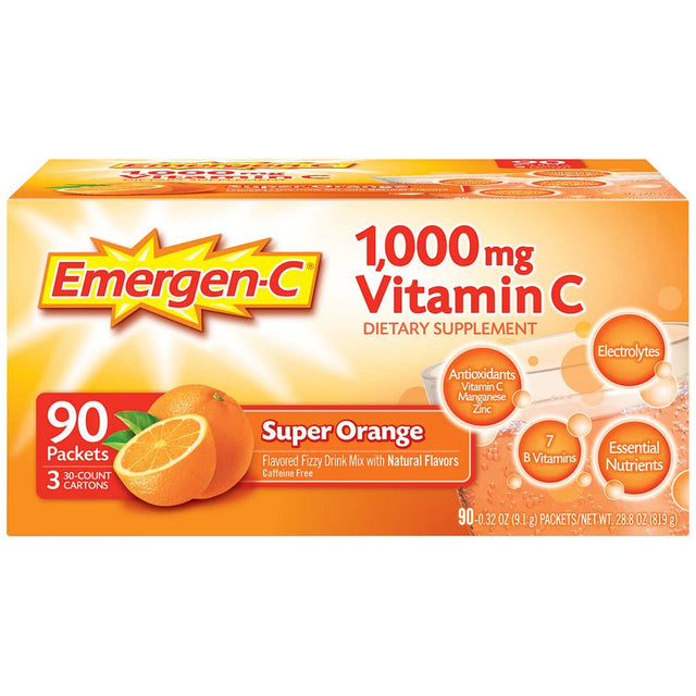 Emergen-C Vitamin C 1,000 Mg. Super Orange Flavor Drink Mix, 90 Packets