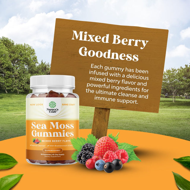 Sea Moss Gummies for Adults and Kids - Vegan Adult and Kids Immune Support Gummies with Burdock Bladderwrack and Sea Moss Gel - Delicious Berry Flavor Sea Moss Supplement for Men Women and Children