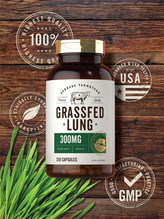 Grass Fed Lung 300Mg | 250 Capsules | with Grass Fed Liver | by Herbage Farmstead