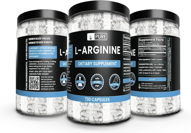 Pure Original Ingredients L-Arginine (730 Capsules) No Magnesium or Rice Fillers, Always Pure, Lab Verified