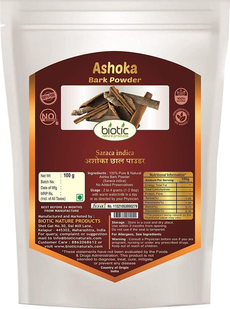 Biotic Ashoka Bark Powder (Saraca Indica) Ashoka Chaal Powder - 100G