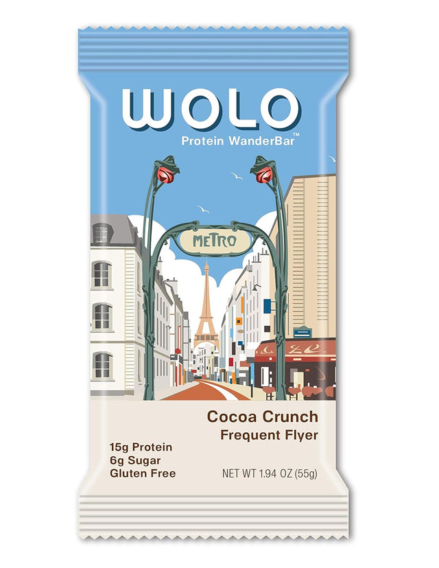 WOLO Wanderbar, Cocoa Crunch, 12 Bars, All Natural Protein Bar, 15G Protein