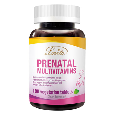 Lovita Prenatal Vitamin with Folic Acid 800Mcg, Iron 27Mg (Iron Bisglycinate) & Calcium, Prenatal Multivitamin to Support New Born Baby Development and Mom, 180 Vegetarian Tablets