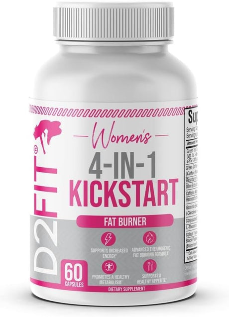 D2Fit (By Jessica Bass Women’S 4 in 1 Kickstart Thermogenic Supplement, for Metabolism and Appetite Support with Green Tea Extract & Bioperine - 60 Capsules (1 Month)