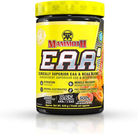 Mammoth EAA9, Performance EAA + BCAA Formula, Full Spectrum Eaas, 6G BCAA Blend, High Leucine for Muscle Recovery, Sugar Free, Zero Calorie, 30 Servings, (Candy Peach)