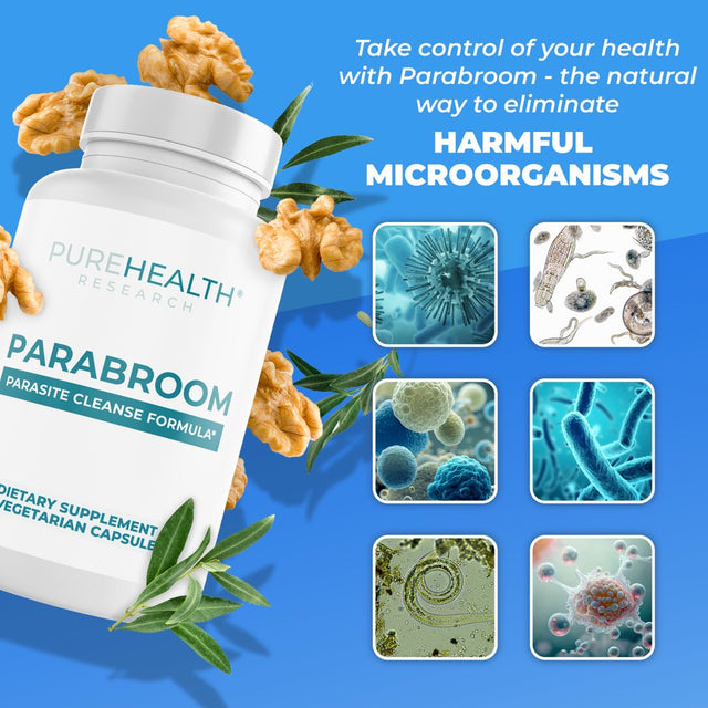 Parabroom Colon Cleanser and Dewormer for Humans - Gut Cleanse Detox and Bloating Relief - Wormwood Supplement with Black Walnut, Papain, and Turmeric Capsules by Purehealth Research X3