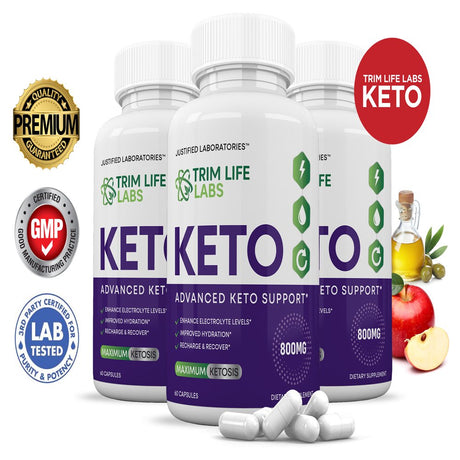 (3 Pack) Trim Life Labs Keto Pills Includes Apple Cider Vinegar Patented Gobhb® Exogenous Ketones Advanced Ketogenic Supplement Ketosis Support for Men Women 180 Capsules…