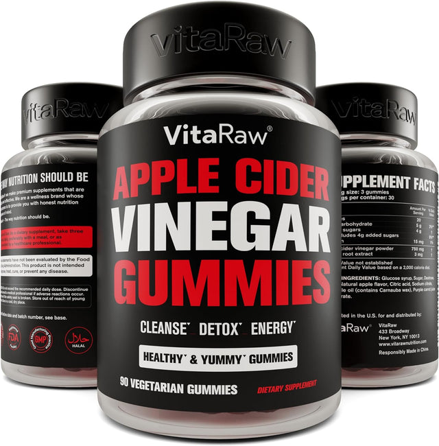 Organic Apple Cider Vinegar Gummies with the Mother - Energy Support plus Heart, Gut, & Immune Health - Gluten Free, Dairy Free - Raw Probiotic & Prebiotic - Vegan ACV Gummies with Ginger Root