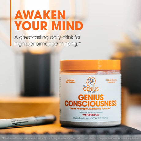 Nootropic Brain Supplement Powder - Boost Focus, Cognitive Function & Memory Booster, Watermelon, Genius Consciousness by the Genius Brand