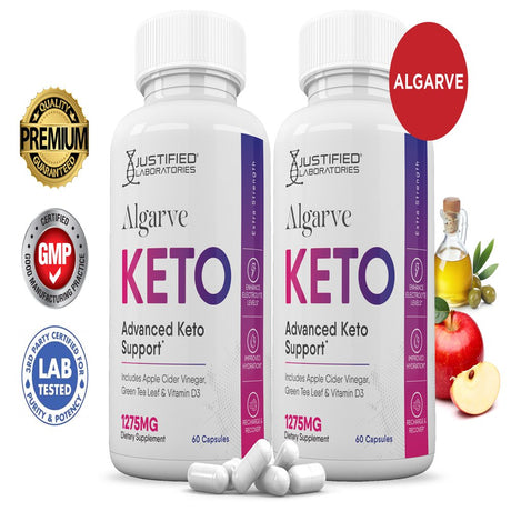 (2 Pack) Justified Laboratories Algarve Keto ACV Pills 1275Mg Dietary Supplement 120 Capsules