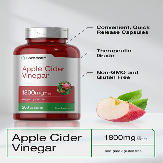 Apple Cider Vinegar Capsules | 1800Mg | 200 Pills | Non-Gmo, Gluten Free Supplement | by Horbaach