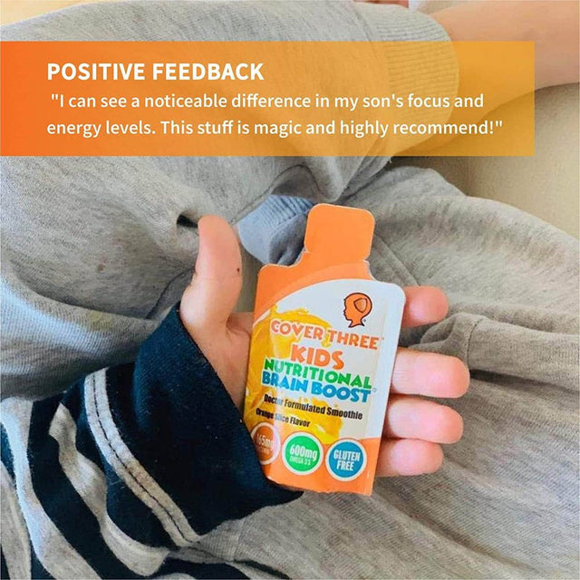 Cover Three Kids Brain Supplement Smoothie, Omega 3 Liquid Childrens DHA Fish Oil - Mental, Emotional, Physical Health - Focus and Attention, Heart, Vision Support, 20 Pouches (Orange) 6.74 Fl Oz (Pack of 1)