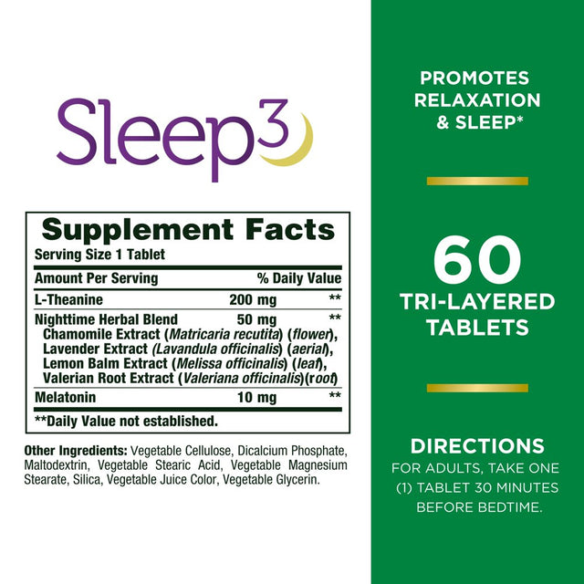 Nature'S Bounty Sleep3 Melatonin, Maximum Strength Drug Free Sleep Aid, Tri-Layered Tablets, 10 Mg, 60 Ct