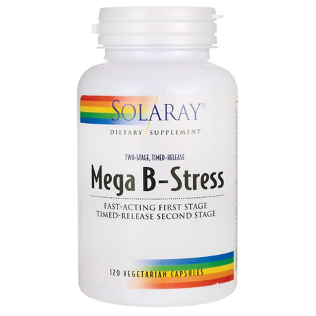 Solaray Mega Vitamin B-Stress, Two-Stage Timed-Release | Specially Formulated W/B Complex Vitamins for Stress Support | Non-Gmo | Vegan | 120 Tabs