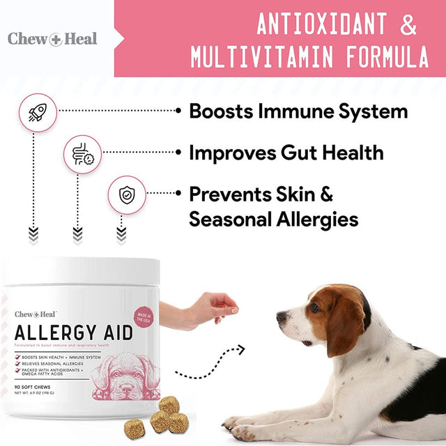 Chew + Heal Dog Allergy Itch Relief Vitamin (90 Soft Chews) Immune System Supplements