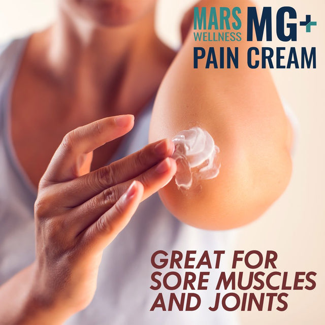 Mars Wellness MG+ Pain Cream - Extra Strength Magnesium and Arnica Cream - 4 OZ Tub - Sore Legs and Joints, Leg Cramps, Sports and Arthritis Pain Rub