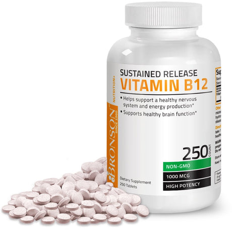 Bronson Vitamin B12 Sustained Release Natural Energy Non-Gmo Formula,250 Tablets