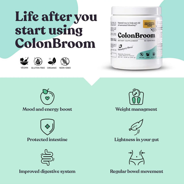 Colonbroom Psyllium Husk Powder Colon Cleanser, 60 Servings (2-Pack)