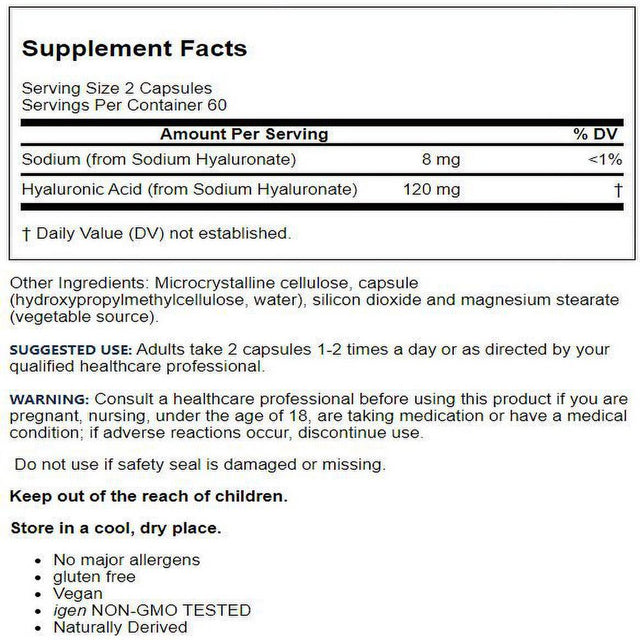 Jarrow Formulas, Inc. Vegan Hyaluronic Acid 120 Mg 120 Veg Caps