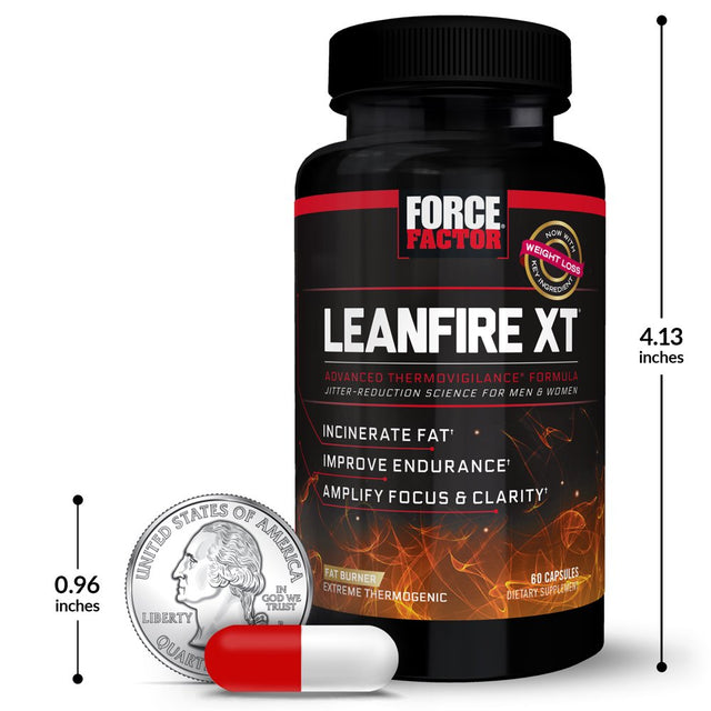 Leanfire XT Thermogenic Fat Burner Supplement for Men and Women with Green Tea Extract and L-Theanine to Double Weight Loss and Increase Energy and Endurance, Force Factor, 60 Capsules