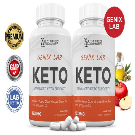 (2 Pack) Genix Lab Keto ACV Pills 1275Mg Alternative to Gummies Dietary Supplement 120 Capsules