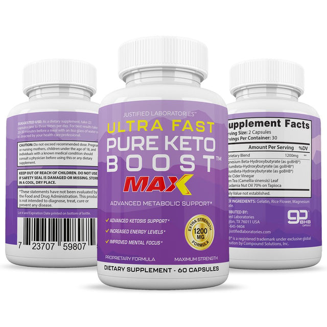 Ultra Fast Pure Keto Boost Max 1200MG Keto Diet Pills BHB Salts Advanced Ketogenic Supplement Exogenous Ketones Ketosis Weight Loss Fat Burner Carb Blocker Appetite Suppressant Men Women 60 Capsules