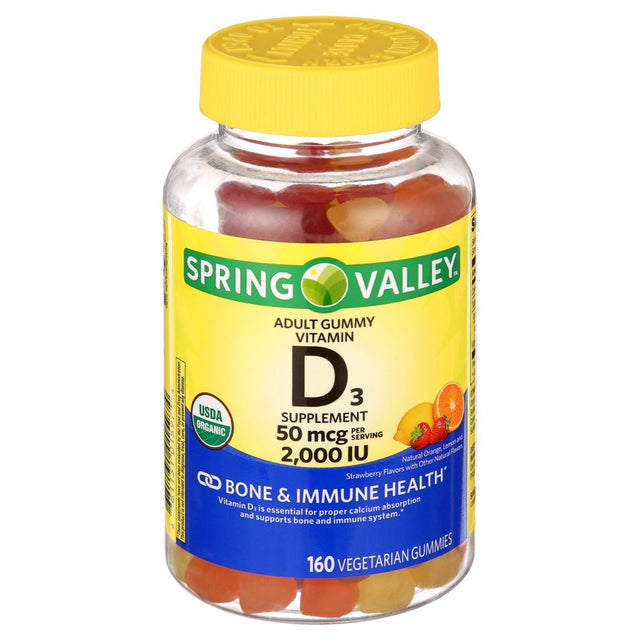 Spring Valley USDA Organic Vitamin D3 Vegetarian Gummies, Assorted Fruits, 50 Mcg, 160 Count