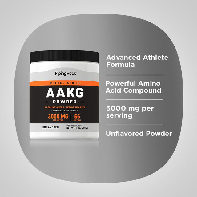 AAKG Powder 3000Mg 7Oz | Nitric Oxide Enhancer | Advanced Athlete Formula | Unflavored Supplement | Non-Gmo, Gluten Free | by Piping Rock