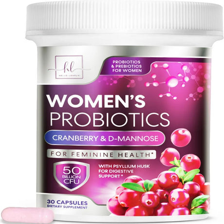 Hello Lovely! Formulated Probiotics for Women, 50 Billion CFU + Prebiotics & Cranberry, Vaginal Women'S Probiotic for Digestive Health, Ph & Immune Support, 9 Strains, Shelf Stable - 30 Capsules