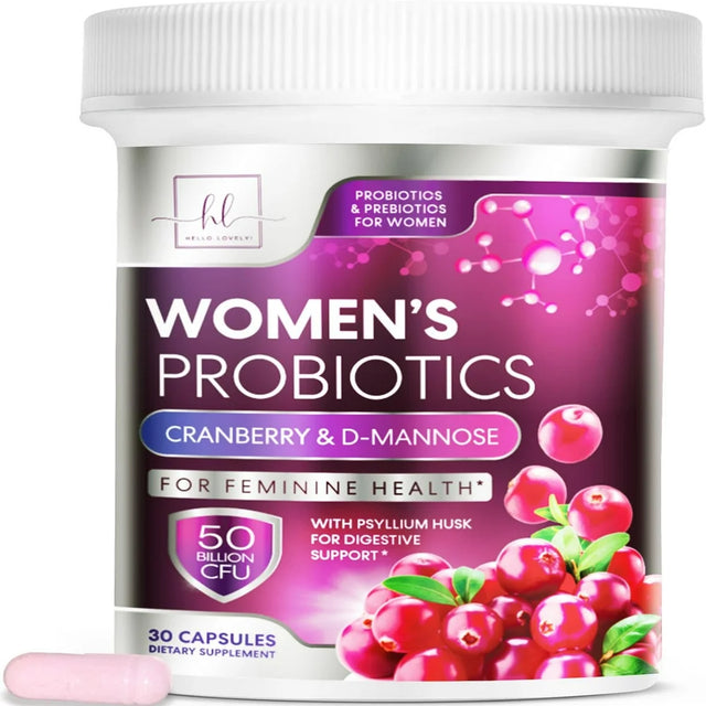 Hello Lovely! Formulated Probiotics for Women, 50 Billion CFU + Prebiotics & Cranberry, Vaginal Women'S Probiotic for Digestive Health, Ph & Immune Support, 9 Strains, Shelf Stable - 30 Capsules