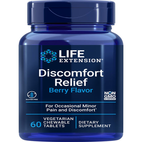 Life Extension Discomfort Relief (Berry Flavor) - for Occasional Minor Pain & Discomfort - Gluten-Free, Non-Gmo - 60 Vegetarian Chewable Tablets