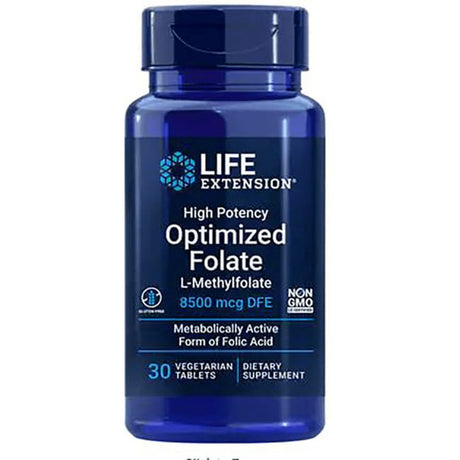 Life Extension High Potency Optimized Folate – L-Methylfolate – Folic Acid, 8500 Mcg DFE – Heart & Brain Support, Healthy Homocysteine Levels – Gluten-Free, Non-Gmo, Vegetarian – 30 Tablets