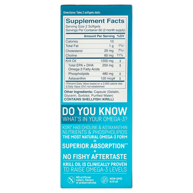 Kori Krill Superior Absorption Vs Fish Oil, Omega-3 Supplement for Heart, Brain, Joint, Eye, Skin & Immune Health, Softgels,120 Count, Twin Pack