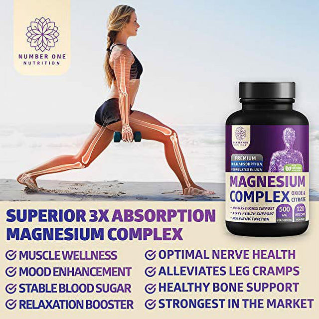 Number 1 Magnesium Complex 120 Veggie Capsules Powerful Supplement for Sleep, Leg Cramps, Muscle Recovery & Relaxation Unisex