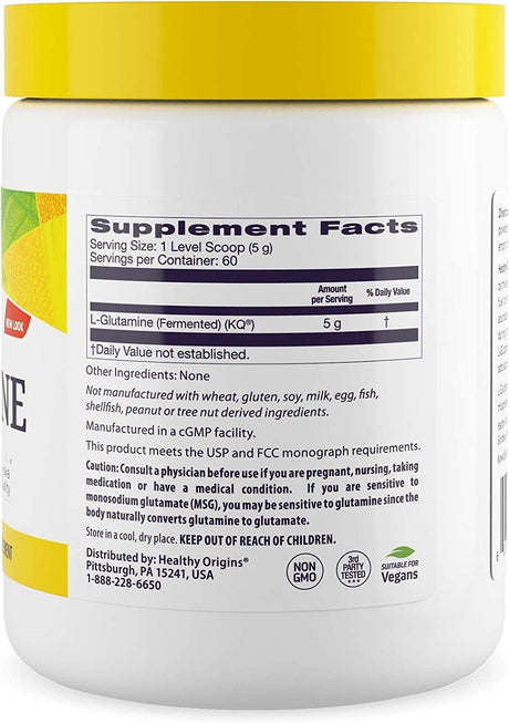 Healthy Origins L-Glutamine Powder, 300 G - Amino Acid & Muscle Strength Support - American-Made L-Glutamine Powder - Immune Support Supplement - Vegan, Non-Gmo & Gluten-Free Supplement - 10.6 Oz