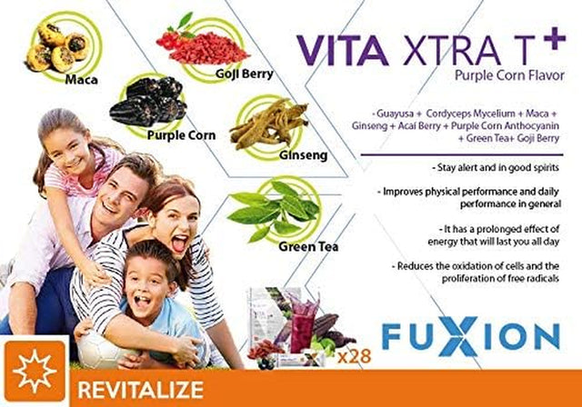 All Natural Herbs & Fruits Blended in New & Improved Zeal by Fuxion Vita Xtra T without Wild Berry - Clean Energy Drink, Natural Occured Caffeine - 1 Pouch of 28 Individual Sticks