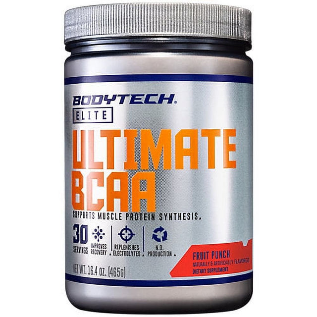 Bodytech Elite Ultimate BCAA Powder, Supports Muscle Protein Synthesis, Nitric Oxide Production, Fruit Punch (30 Servings)