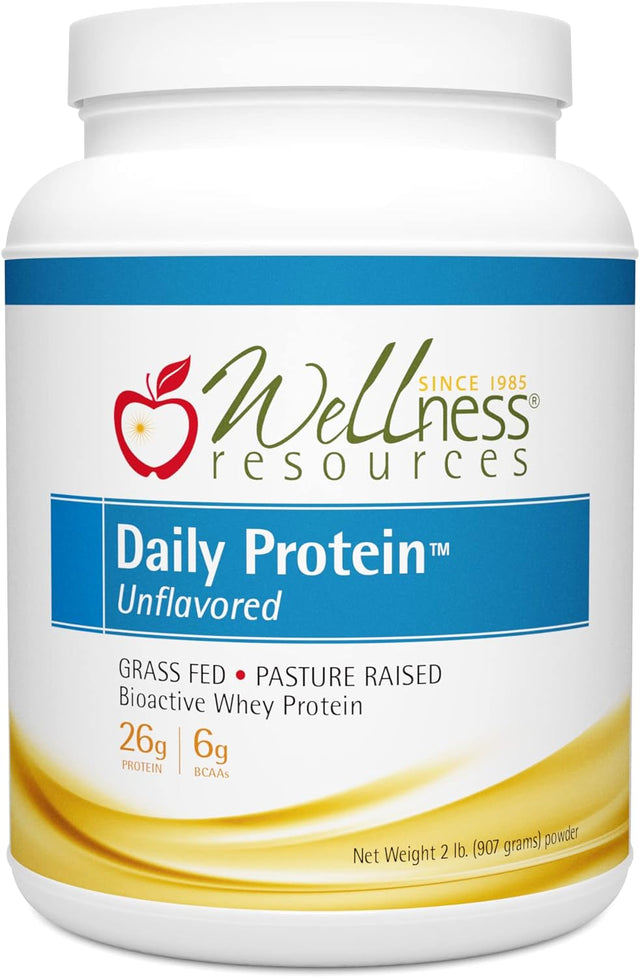 Wellness Resources Daily Protein Unflavored - Grass Fed, Pasture Raised Bioactive Whey Protein Isolate - Soy-Free, Gluten-Free - (2 Lbs)