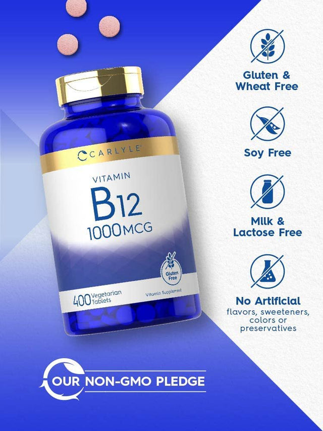 Vitamin B12 1000Mcg | 400 Tablets | Vegetarian Formula | by Carlyle