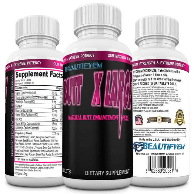 BUTT X LARGE V-2 Pills with Added Multivitamin and Amino Acids to Boost the Results. (Not a Cream) 60 Tablets