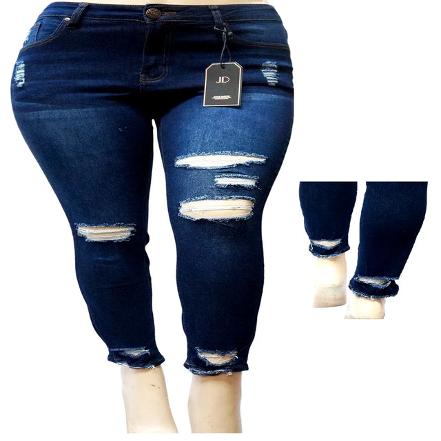 JACK DAVID WOMENS plus SIZE Sexy Boyfriend Denim Jeans Ripped Distressed Strech Pants