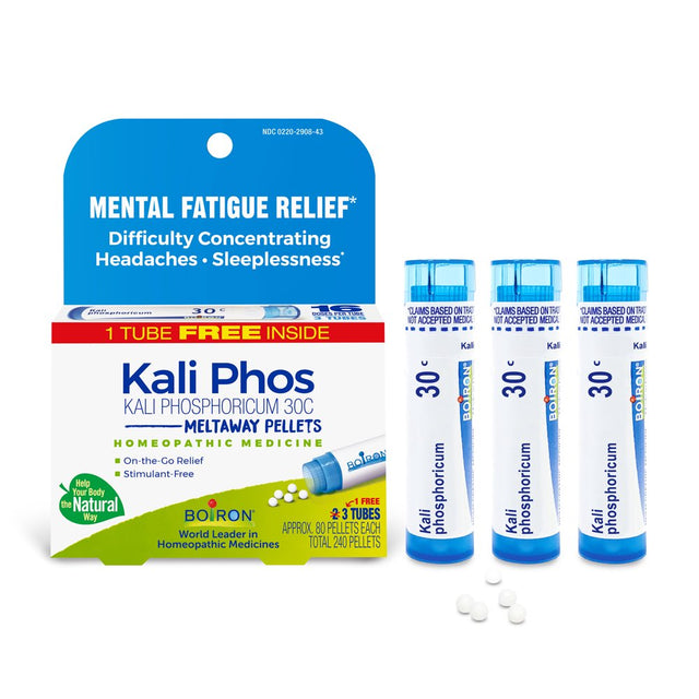 Boiron Kali Phosphoricum 30C Bonus Pack, Homeopathic Medicine for Mental Fatigue Relief, Difficulty Concentrating, Headaches, Sleeplessness, 240 Pellets