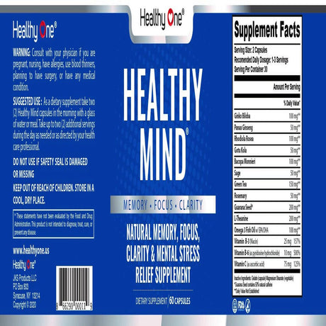 Healthy Mind - Memory - Focus - Clarity - Brain Nootropic Supplement