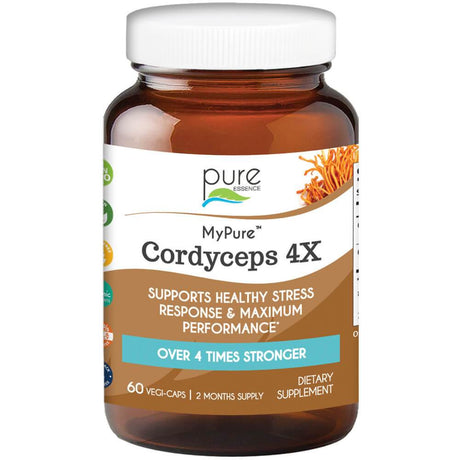 Mypure Cordyceps 4X Mushroom Supplement by Pure Essence - 100% Real Mushroom Extract for Immune System Support, Combat Stress, Build Energy - 60 Capsules