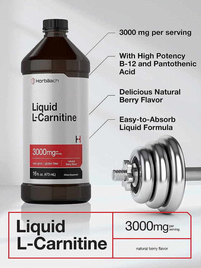 L-Carnitine Liquid 16 Oz | 3000 Mg | Natural Berry Flavor | Vegetarian Formula | Non-Gmo, Gluten Free Supplement | by Horbaach