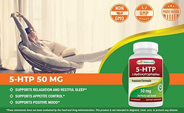 Best Naturals 5-HTP 50 Mg 120 Capsules, 5 HTP Capsules Supports Relaxation & Restful Sleep (360 Count(Pack of 3))