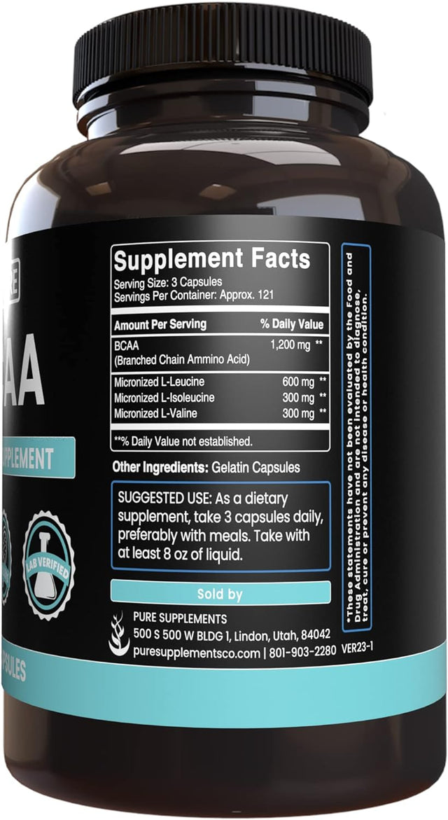 Pure Original Ingredients BCAA (365 Capsules) No Magnesium or Rice Fillers, Always Pure, Lab Verified