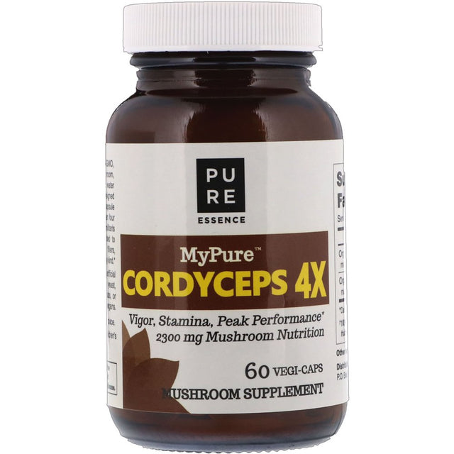 Mypure Cordyceps 4X Mushroom Supplement by Pure Essence - 100% Real Mushroom Extract for Immune System Support, Combat Stress, Build Energy - 60 Capsules