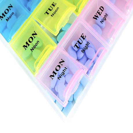 Weekly Pill Organizer, (Pack of 2) 21 Day Pill Planners for Pills Vitamins & Medication, 3 Times-A-Day Medication Reminder Boxes, Easy to Read & Travel Friendly